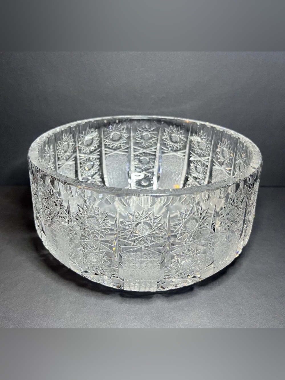 VTG Queen Lace Bohemian Czech Hand Cut Lead Crystal Round Fruit / Punch Bowl 8"